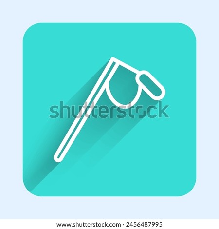 White line Microphone icon isolated with long shadow. On air radio mic microphone. Speaker sign. Green square button. Vector Illustration