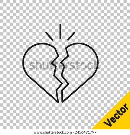 Black line Broken heart or divorce icon isolated on transparent background. Love symbol. Valentines day.  Vector