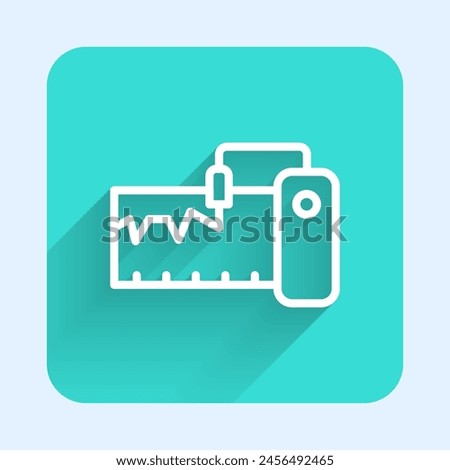 White line Electrical measuring instrument icon isolated with long shadow. Analog devices. Measuring device laboratory research. Green square button. Vector