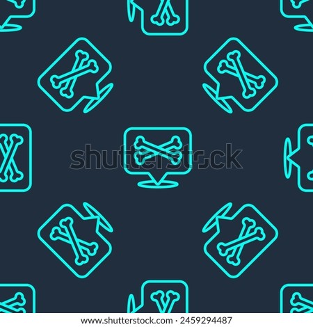 Green line Location pirate icon isolated seamless pattern on blue background.  Vector