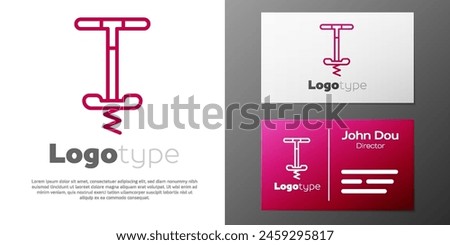 Logotype line Pogo stick jumping toy icon isolated on white background. Logo design template element. Vector