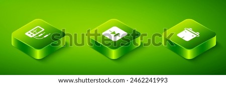 Set Isometric Diode in electronic circuit, Car battery and Ampere meter, multimeter icon. Vector