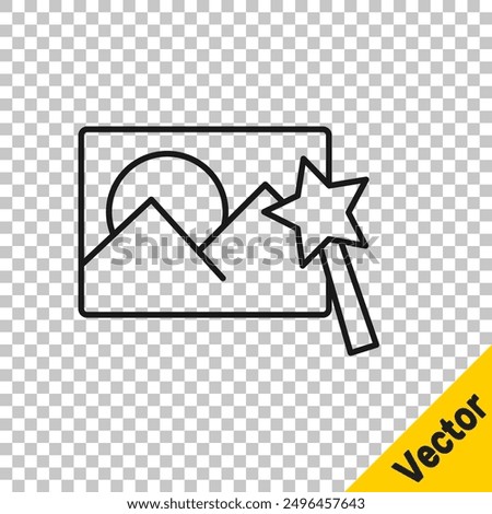 Black line Photo retouching icon isolated on transparent background. Photographer, photography, retouch icon.  Vector