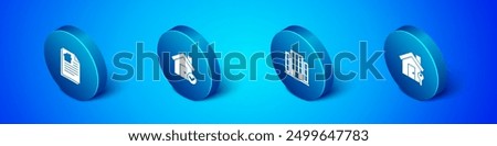 Set Isometric House contract, , with key and check mark icon. Vector