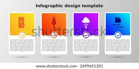 Set Digital door lock, No usb cable cord, Network cloud connection and Transfer files. Business infographic template. Vector