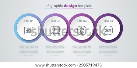 Set line Screen tv with 4k, Online play video, Walk of fame star and 2k Ultra HD. Business infographic template. Vector