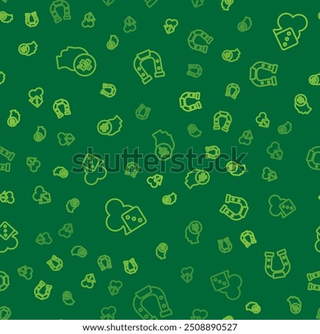 Set line Casino slot machine with clover, Game dice and Horseshoe on seamless pattern. Vector