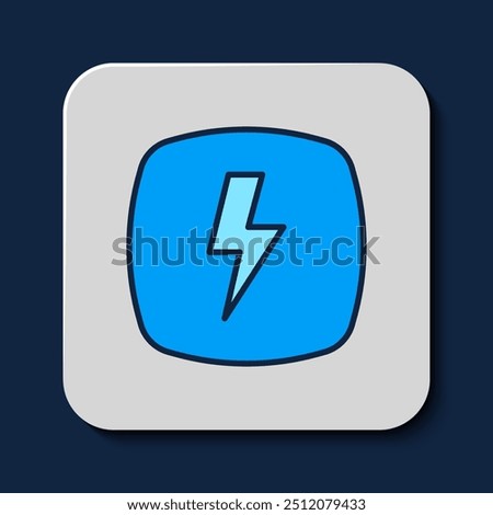 Filled outline Lightning bolt icon isolated on blue background. Flash sign. Charge flash icon. Thunder bolt. Lighting strike.  Vector