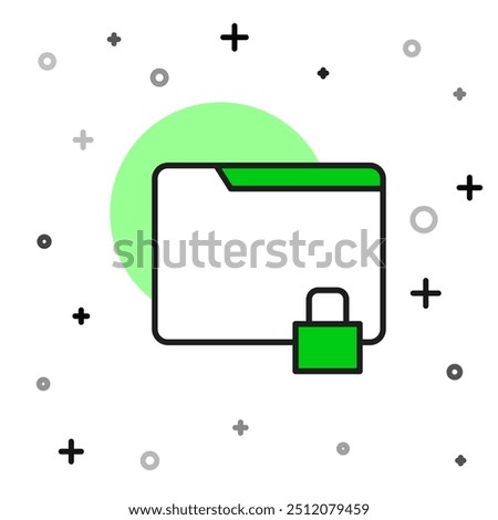 Filled outline Folder and lock icon isolated on white background. Closed folder and padlock. Security, safety, protection concept.  Vector