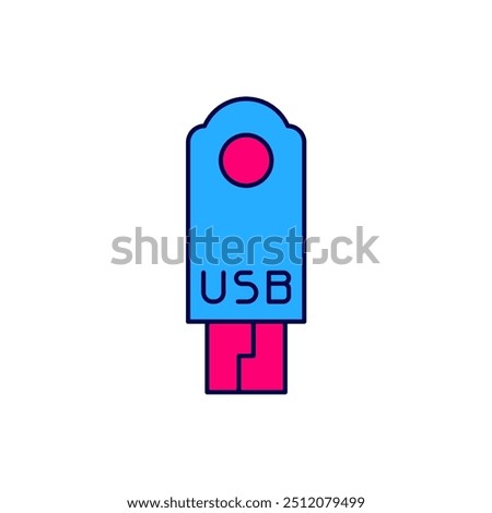 Filled outline USB flash drive icon isolated on white background.  Vector