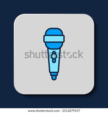 Filled outline Microphone icon isolated on blue background. On air radio mic microphone. Speaker sign.  Vector