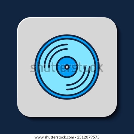 Filled outline Vinyl disk icon isolated on blue background.  Vector