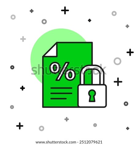 Filled outline Finance document and lock icon isolated on white background. Paper bank document for invoice or bill concept.  Vector