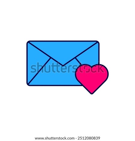 Filled outline Envelope with Valentine heart icon isolated on white background. Message love. Letter love and romance.  Vector