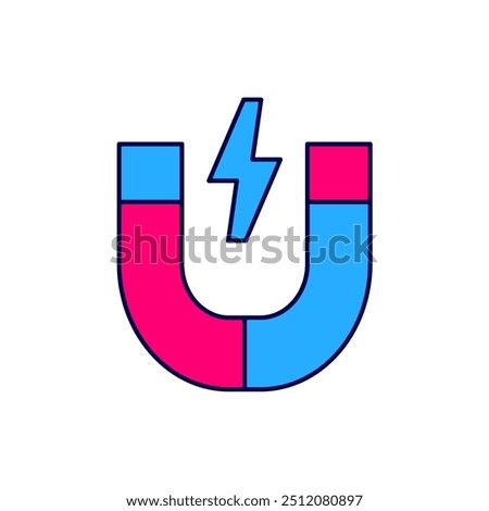 Filled outline Magnet icon isolated on white background. Horseshoe magnet, magnetism, magnetize, attraction.  Vector