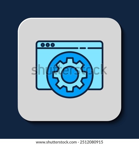 Filled outline Browser setting icon isolated on blue background. Adjusting, service, maintenance, repair, fixing.  Vector