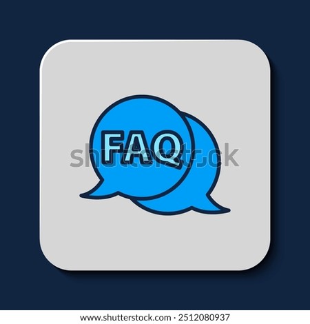 Filled outline Speech bubble with text FAQ information icon isolated on blue background. Circle button with text FAQ.  Vector