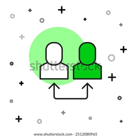 Filled outline Exchange work icon isolated on white background. Information exchange between people. Employee or people Replacement or swap position concept.  Vector