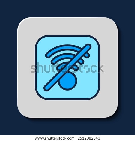 Filled outline No Wi-Fi wireless internet network symbol icon isolated on blue background.  Vector