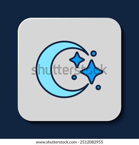 Filled outline Moon and stars icon isolated on blue background. Cloudy night sign. Sleep dreams symbol. Full moon. Night or bed time sign.  Vector