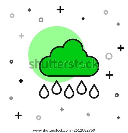 Filled outline Cloud with rain icon isolated on white background. Rain cloud precipitation with rain drops.  Vector