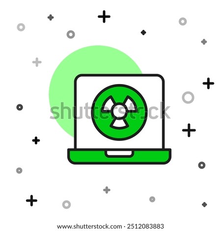 Filled outline Nuclear laptop icon isolated on white background.  Vector