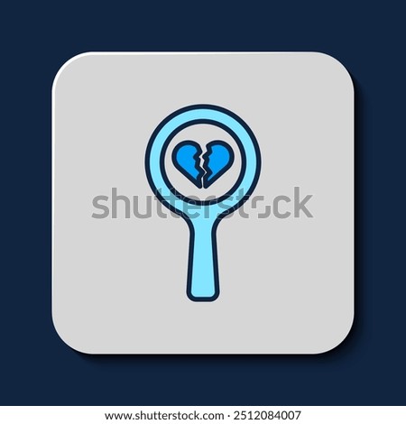 Filled outline Broken heart or divorce icon isolated on blue background. Love symbol. Valentines day.  Vector