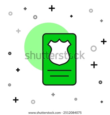 Filled outline Police badge with id case icon isolated on white background.  Vector