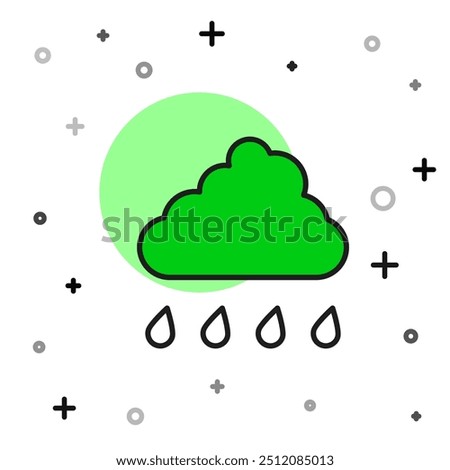 Filled outline Cloud with rain icon isolated on white background. Rain cloud precipitation with rain drops.  Vector