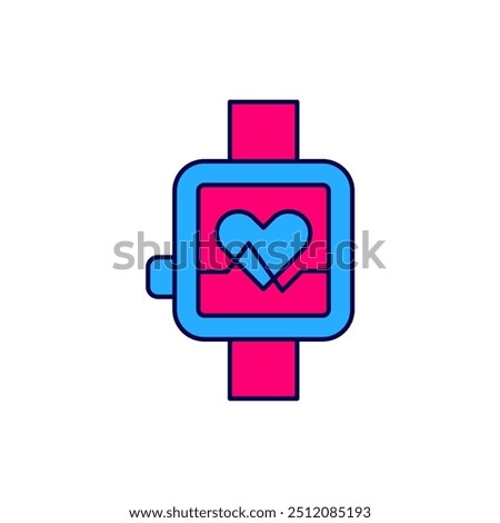 Filled outline Smart watch showing heart beat rate icon isolated on white background. Fitness App concept.  Vector