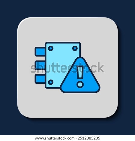 Filled outline House under protection icon isolated on blue background. Home and lock. Protection, safety, security, protect, defense concept.  Vector