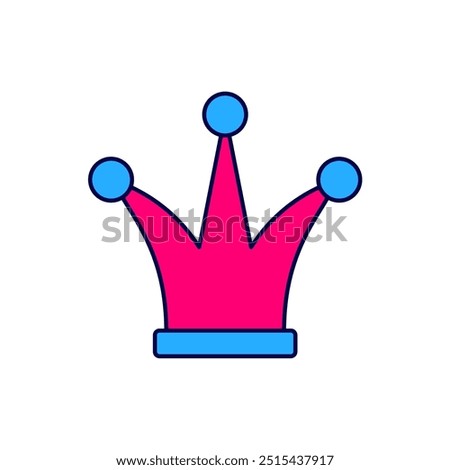 Filled outline Joker playing card icon isolated on white background. Jester hat with bells. Casino gambling.  Vector