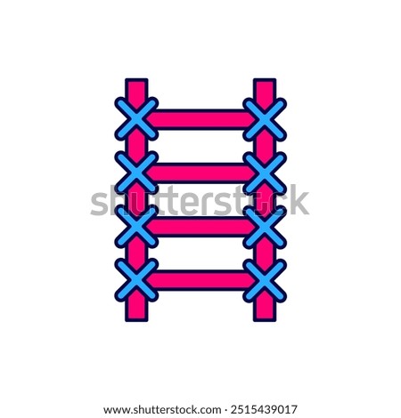 Filled outline Fire escape icon isolated on white background. Pompier ladder. Fireman scaling ladder with a pole.  Vector