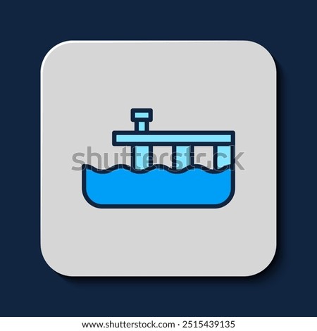 Filled outline Beach pier dock icon isolated on blue background.  Vector