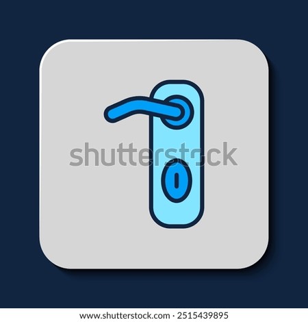 Filled outline Door handle icon isolated on blue background. Door lock sign.  Vector