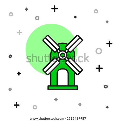 Filled outline Wind turbine icon isolated on white background. Wind generator sign. Windmill for electric power production.  Vector