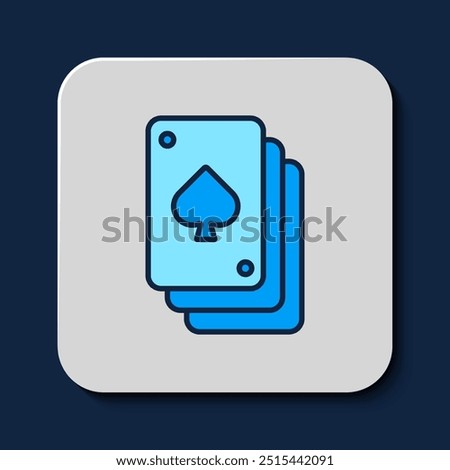 Filled outline Playing cards icon isolated on blue background. Casino gambling.  Vector