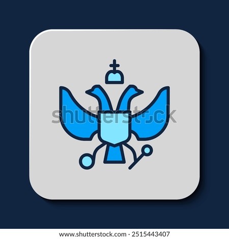 Filled outline National emblem of Russia icon isolated on blue background. Russian coat of arms two-headed eagle.  Vector