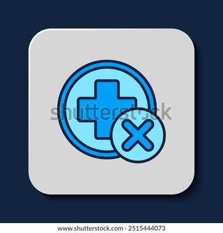 Filled outline Cross hospital medical icon isolated on blue background. First aid. Diagnostics symbol. Medicine and pharmacy sign.  Vector