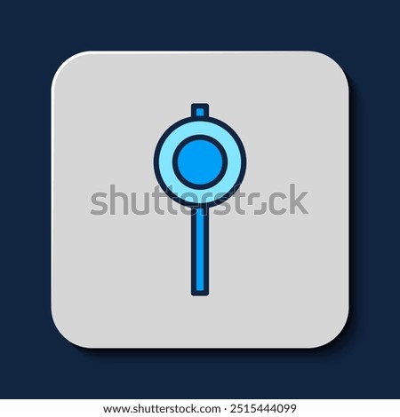 Filled outline Road traffic sign. Signpost icon isolated on blue background. Pointer symbol. Street information sign. Direction sign.  Vector