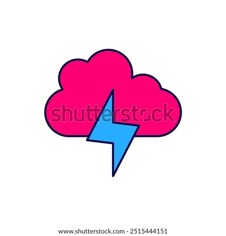 Filled outline Storm icon isolated on white background. Cloud and lightning sign. Weather icon of storm.  Vector