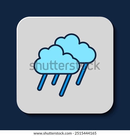 Filled outline Cloud with rain icon isolated on blue background. Rain cloud precipitation with rain drops.  Vector