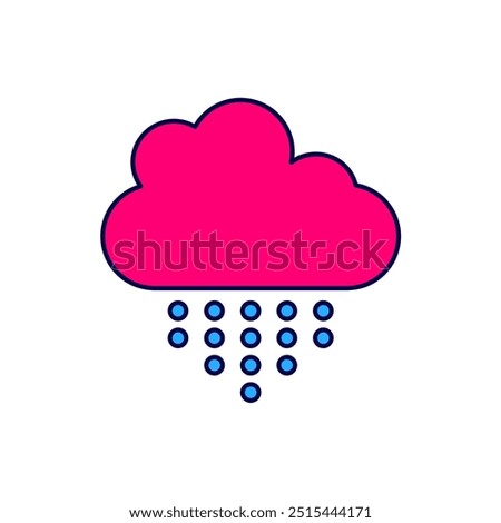 Filled outline Cloud with rain icon isolated on white background. Rain cloud precipitation with rain drops.  Vector