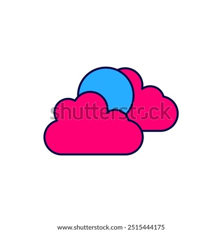 Filled outline Sun and cloud weather icon isolated on white background.  Vector