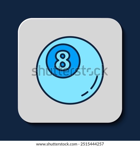 Filled outline Billiard pool snooker ball icon isolated on blue background.  Vector