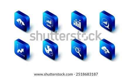 Set Pie chart infographic, Cloud and shield, Search data analysis, Financial growth,  and download upload icon. Vector