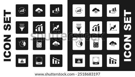 Set Pie chart infographic, Financial growth, Binary code, Cloud computing lock, download and upload and  icon. Vector