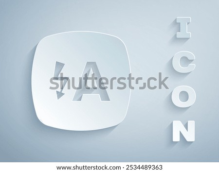 Paper cut Auto flash icon isolated on grey background. Automatic flash. Paper art style. Vector