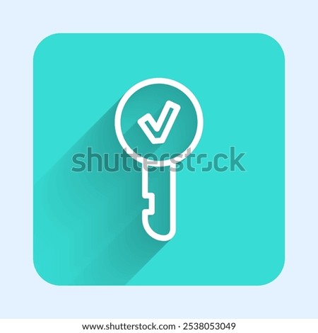 White line Key icon isolated with long shadow. Green square button. Vector Illustration