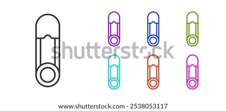 Black line Classic closed steel safety pin icon isolated on white background. Set icons colorful. Vector Illustration